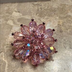 Vintage 1950s Czechoslovakian crystal pale, pink borealis, bursting brooch